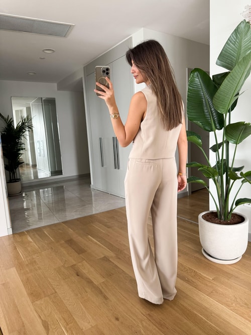 Angela Premium Yelek Pantolon Takım-Bej