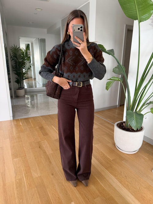 Animon Yüksek Bel Jean - Kahverengi