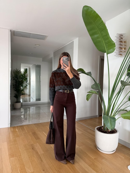 Animon Yüksek Bel Jean - Kahverengi