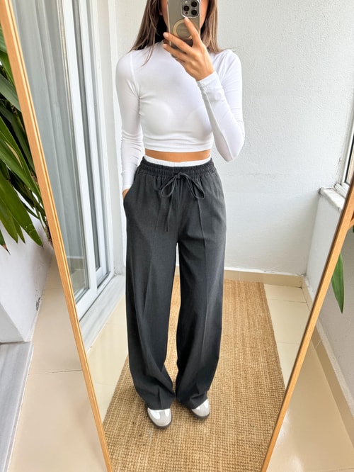 Antrasit Beli Lastikli Boxer Detaylı Pantolon