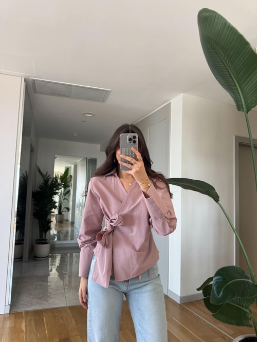 Anvelop Bağlamalı Poplin Gömlek - Gül Kurusu