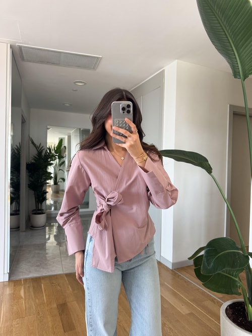 Anvelop Bağlamalı Poplin Gömlek - Gül Kurusu