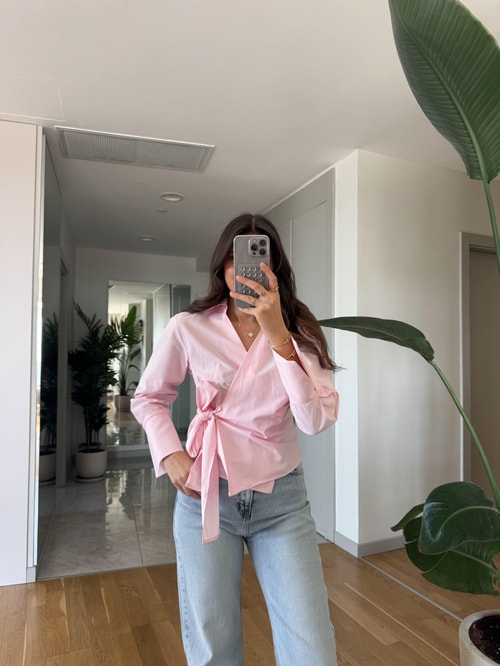 Anvelop Bağlamalı Poplin Gömlek - Pembe