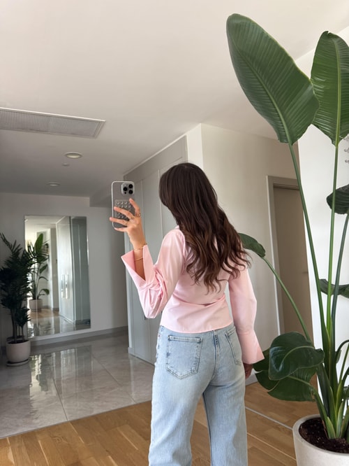 Anvelop Bağlamalı Poplin Gömlek - Pembe