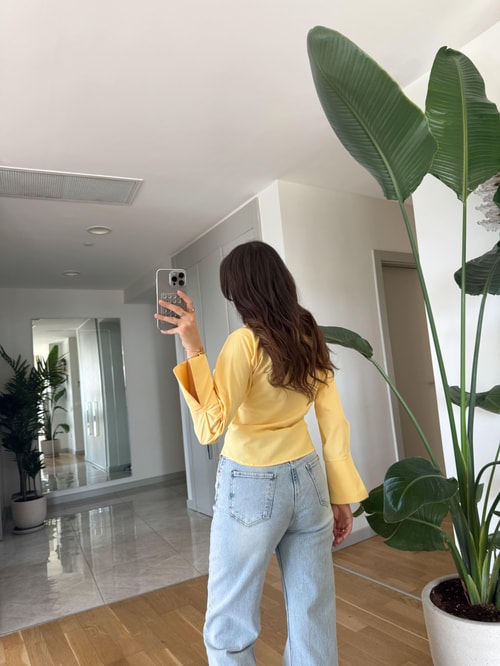 Anvelop Bağlamalı Poplin Gömlek - Sarı