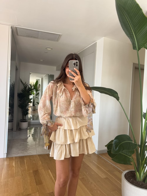 April Kat Kat Keten Dokulu Etek-Bej