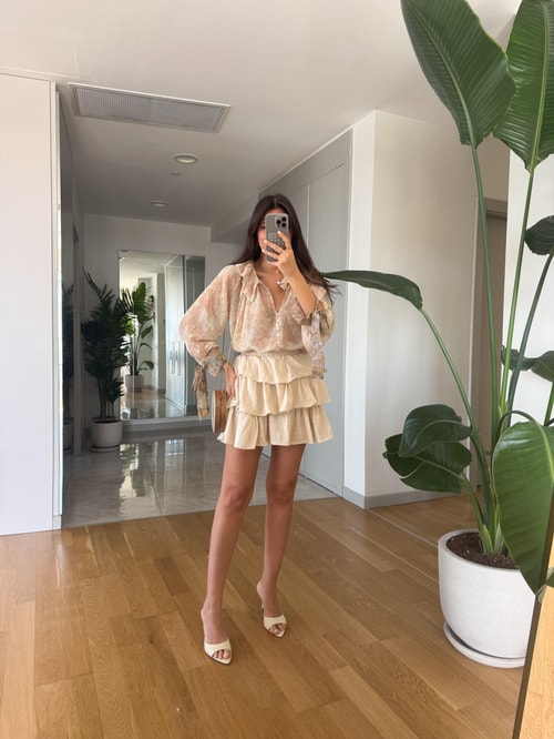 April Kat Kat Keten Dokulu Etek-Bej