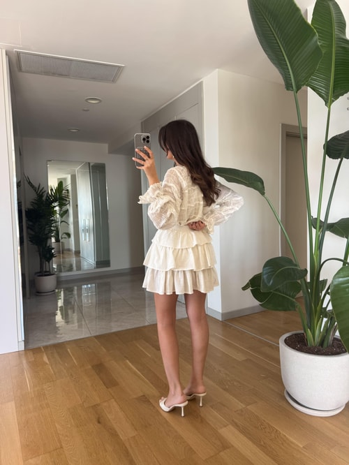 April Kat Kat Keten Dokulu Etek-Ekru