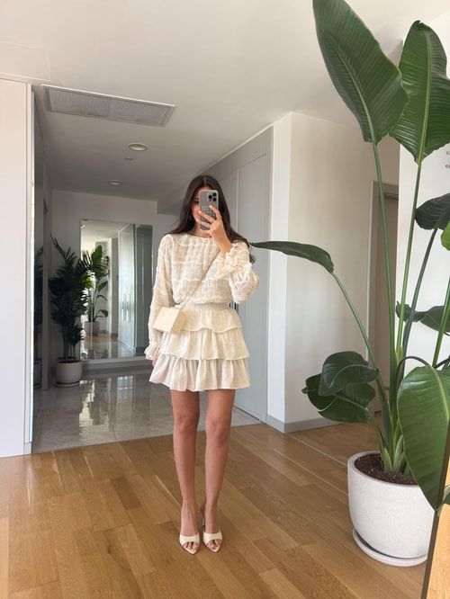 April Kat Kat Keten Dokulu Etek-Ekru