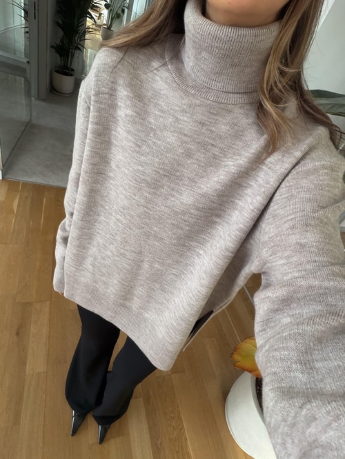 Aria Boğazlı Kazak - Koyu Bej 