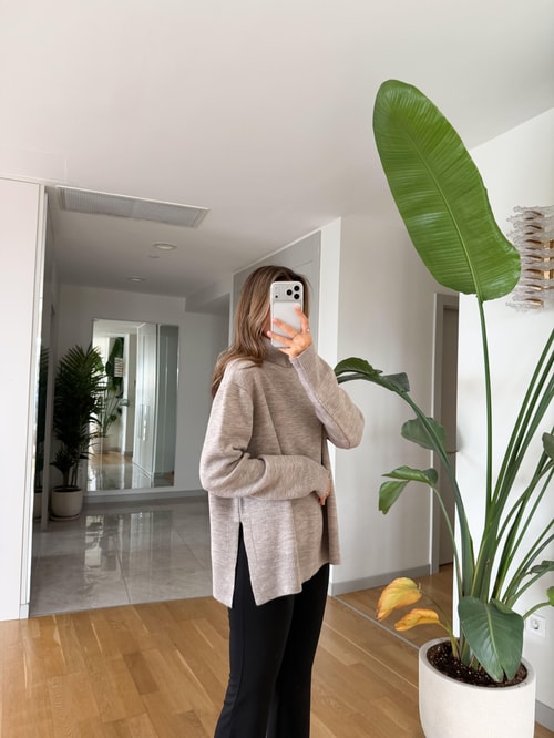 Aria Boğazlı Kazak - Koyu Bej 