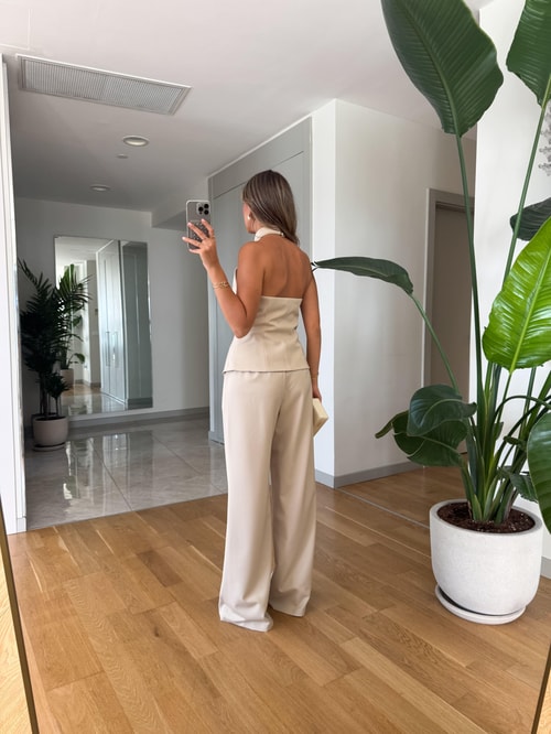 Aria Premium Yelekli Pantolon Takım - Bej