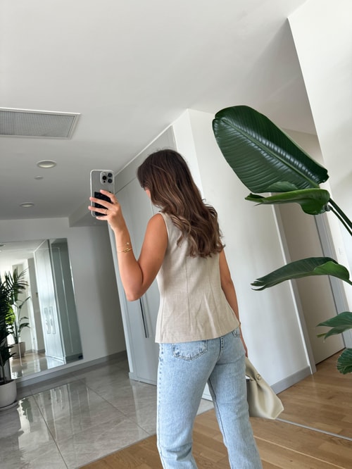 Asimetrik Düğmeli Premium Yelek-Taş