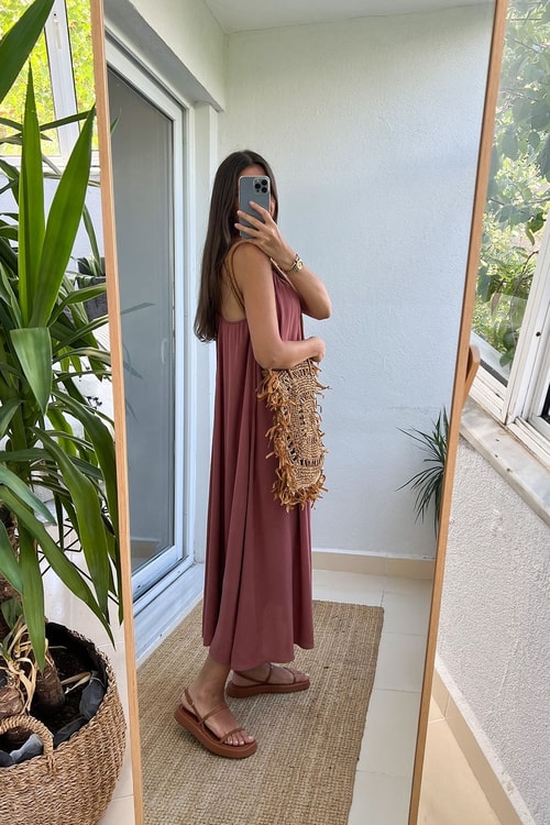 Askılı Gül Kurusu Elbise