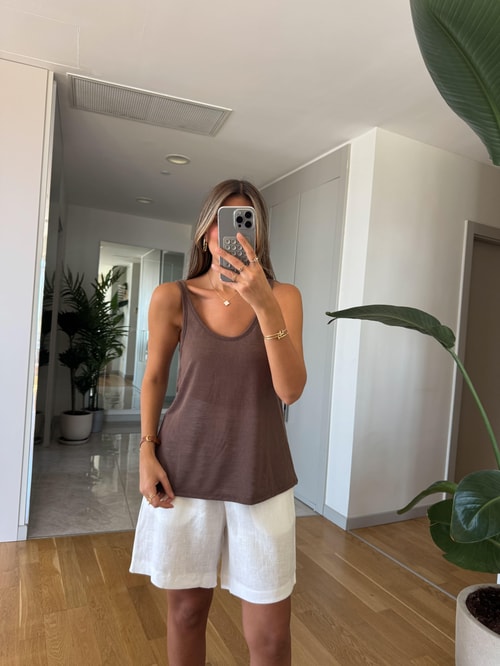 Askılı Transparan Atlet - Açık Kahve