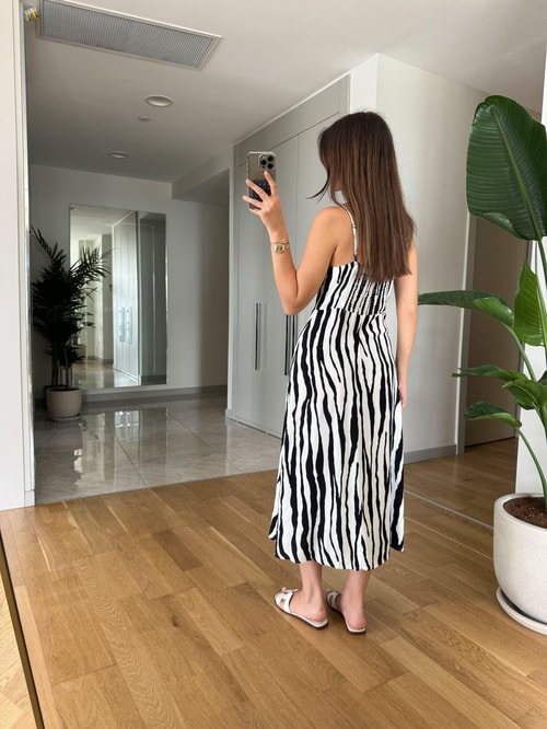 Askılı Zebra Elbise
