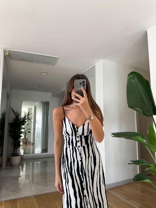 Askılı Zebra Elbise