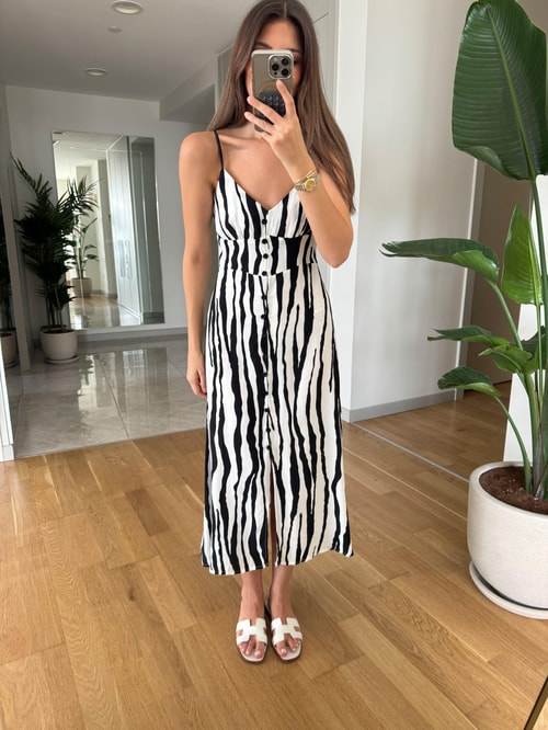 Askılı Zebra Elbise