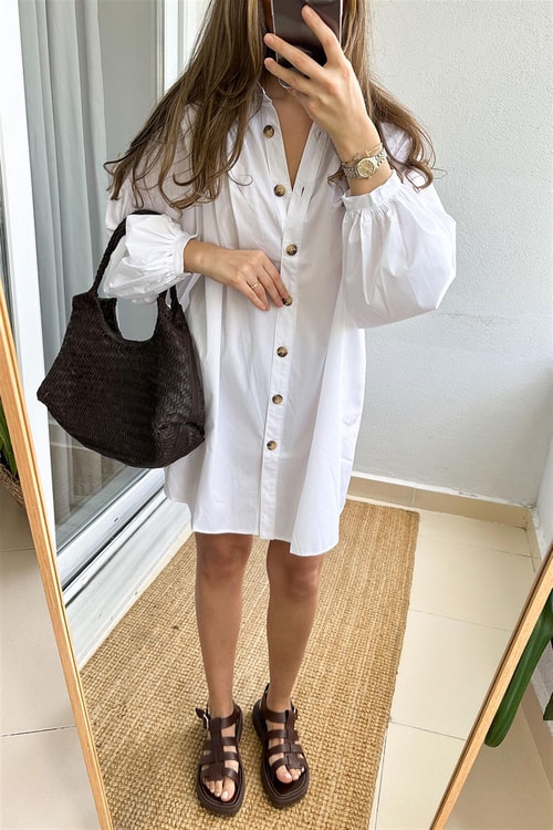 Asos Beyaz Poplin Elbise