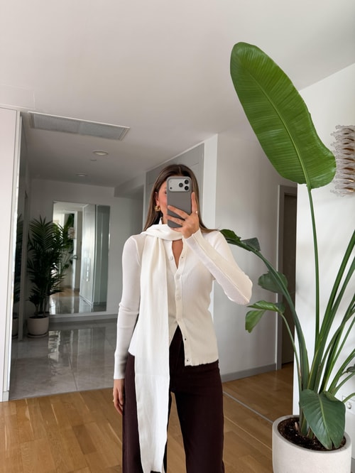 Atkılı Düğmeli Triko Hırka - Ekru