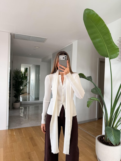 Atkılı Düğmeli Triko Hırka - Ekru