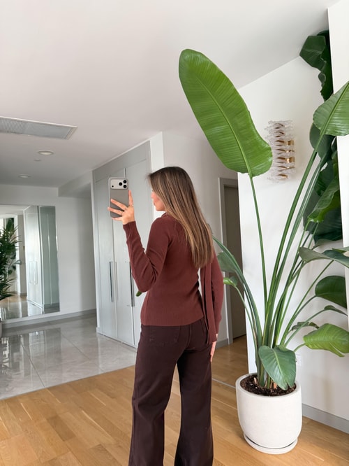 Atkılı Düğmeli Triko Hırka - Kahve