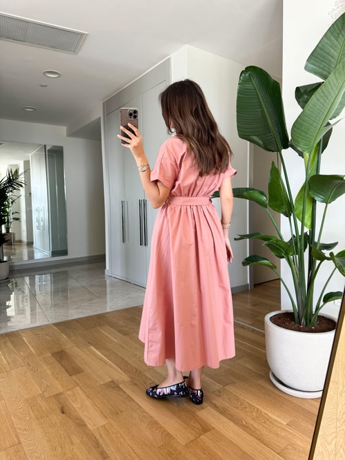 Ayarlanabilir Kemerli Midi Elbise Gül Kurusu