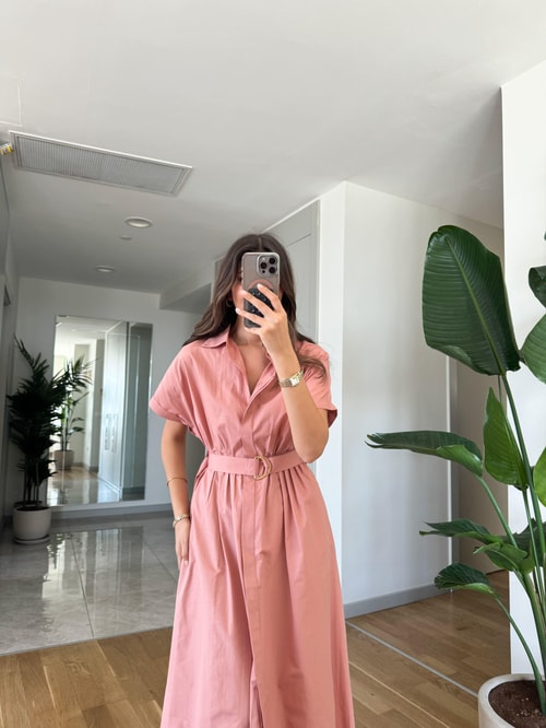 Ayarlanabilir Kemerli Midi Elbise Gül Kurusu