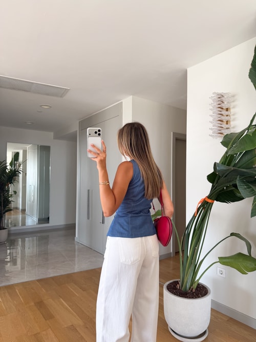 Bağcık Detaylı Korse Bluz - Mavi