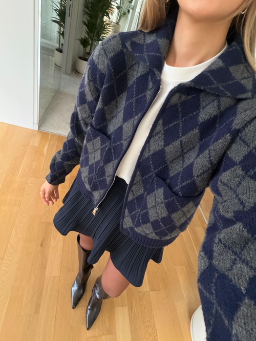 Baklava Desenli Fermuarlı Hırka - lacivert Antrasit