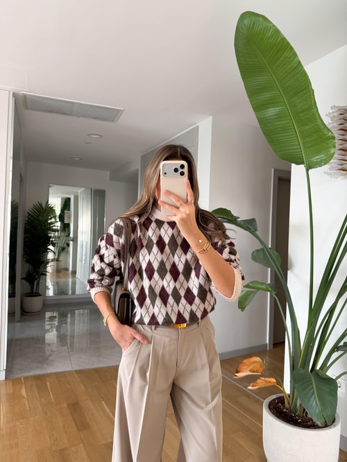 Baklava Desenli Triko Kazak 