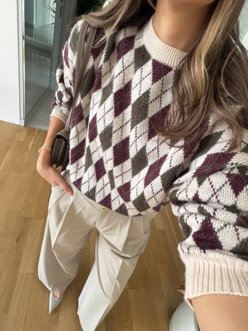 Baklava Desenli Triko Kazak 