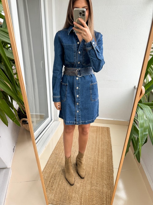 Barbara Kemerli Denim Elbise