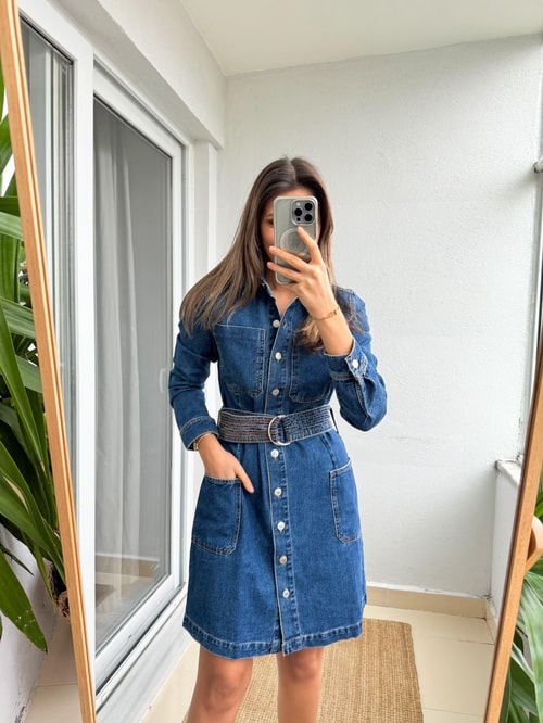 Barbara Kemerli Denim Elbise