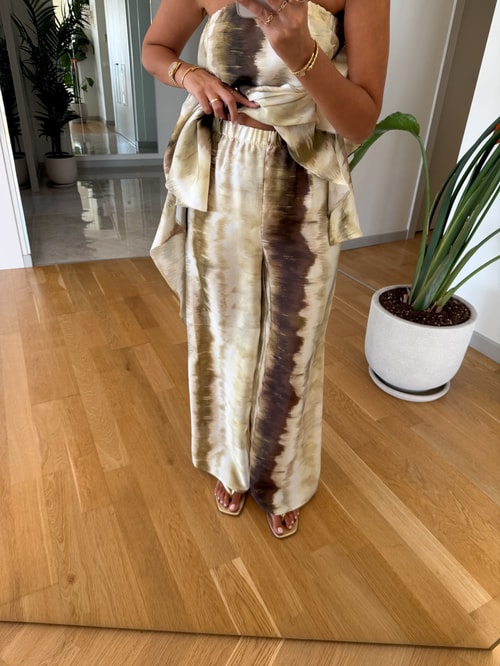 Batik Desenli Straplez Takım - Yeşil