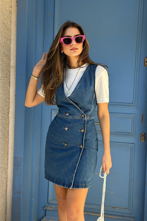 BDG Düğmeli Jean Elbise