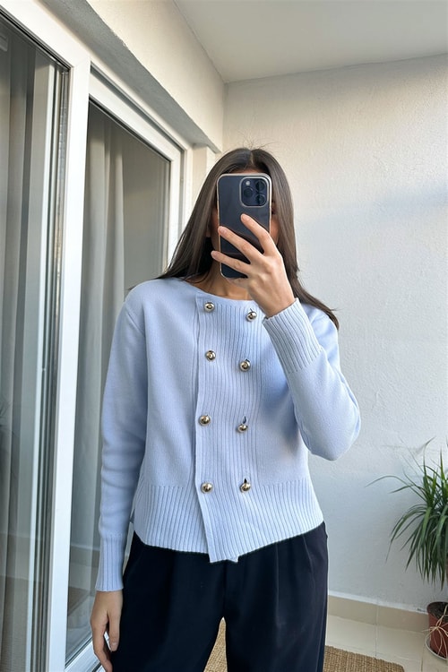 Bebe Mavisi Top Düğmeli Hırka