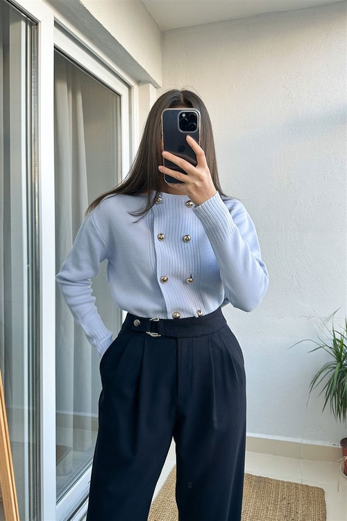Bebe Mavisi Top Düğmeli Hırka