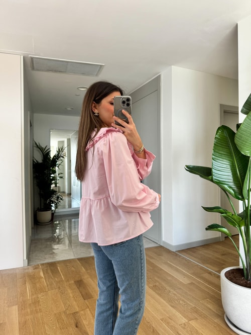 Bebe Yaka Bağlamalı Gömlek-Pembe