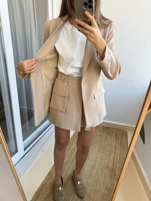 Bej Sırt Detaylı Tensel Blazer Ceket