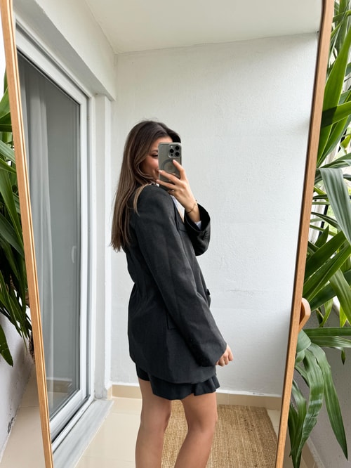 Belden Oturtmalı Blazer Ceket-Antrasit