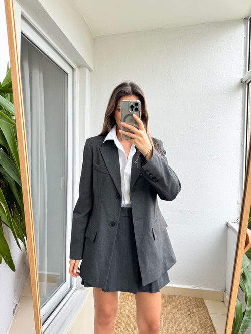 Belden Oturtmalı Blazer Ceket-Antrasit