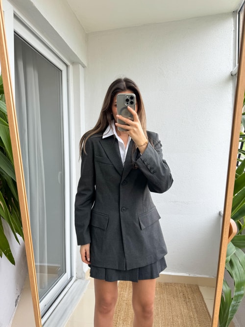 Belden Oturtmalı Blazer Ceket-Antrasit