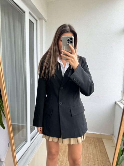 Belden Oturtmalı Blazer Ceket-Siyah
