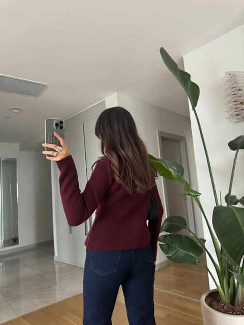 Belden Oturtmalı Gold Düğmeli Premium Hırka-Bordo
