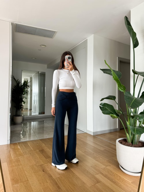 Beli Düğüm Detaylı Model Pantolon-İndigo