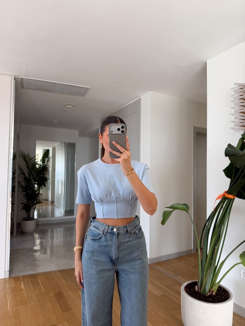 Beli Korseli Basic Tişört-Bebe mavi