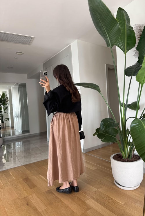 Beli Lastikli %100 Keten Etek- Camel