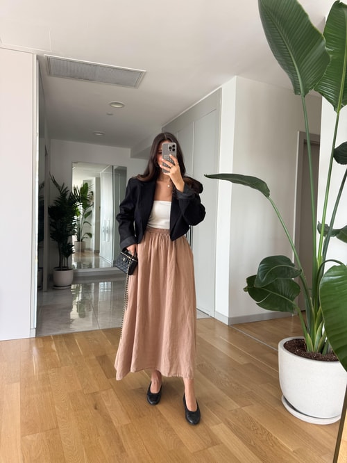 Beli Lastikli %100 Keten Etek- Camel