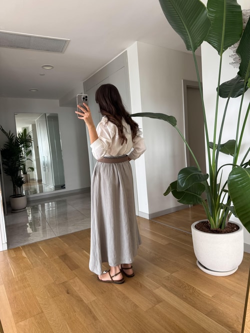 Beli Lastikli %100 Keten Etek Gri